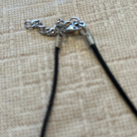 Silvertone wrapped gemstone point pendant on black leather necklace - Picture 3 of 5